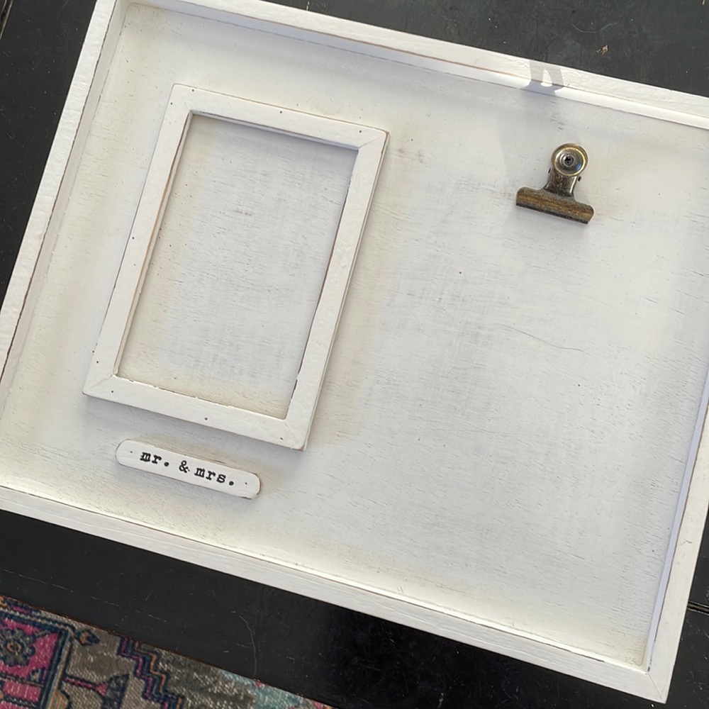 Distressed white Mr. and Mrs. white wedding frame.